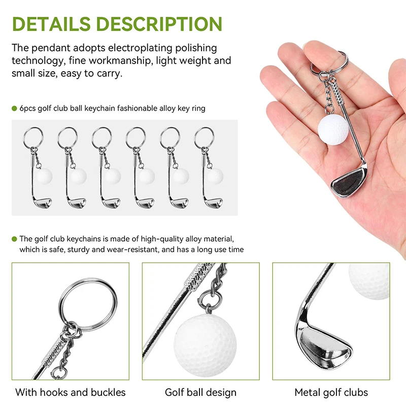 10Pcs Mini Golf Key Chain Ring Golf Ball Keychain Club And Ball Keyring Souvenir Sport Fan Key Chains Golf Ball Keychain