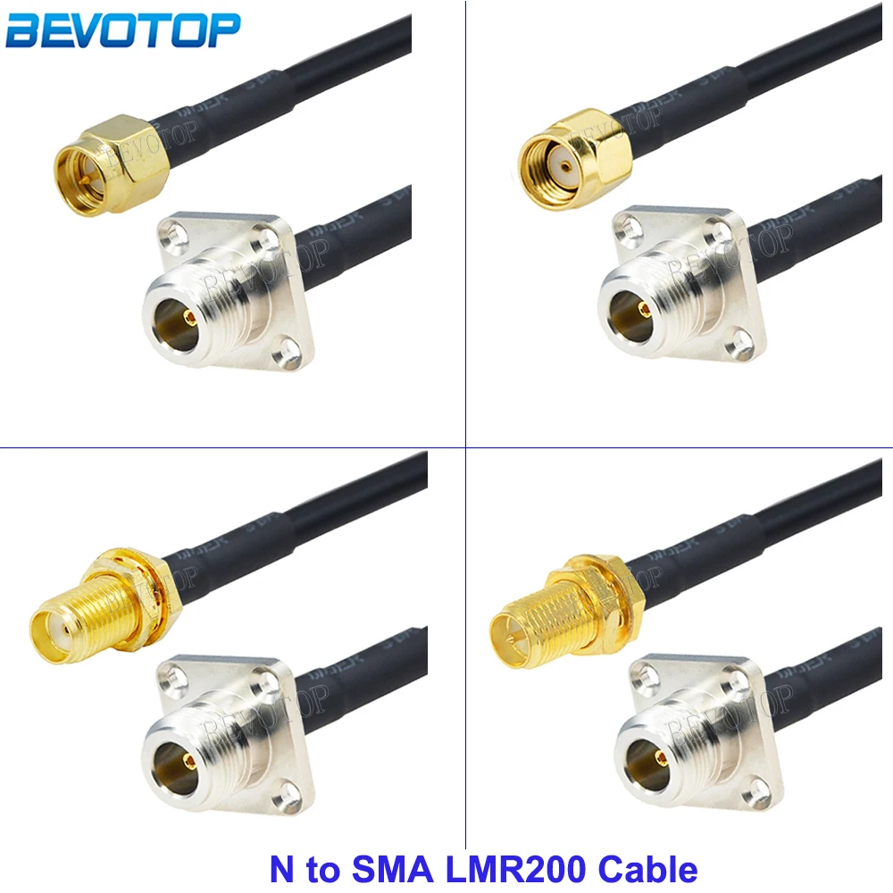 1Pcs LMR-200 N Female Panel 4-Holes to SMA Male/Female 50-3 LMR200 RF Cable Extension Jumper for 4G LTE Wireless Router Gateway