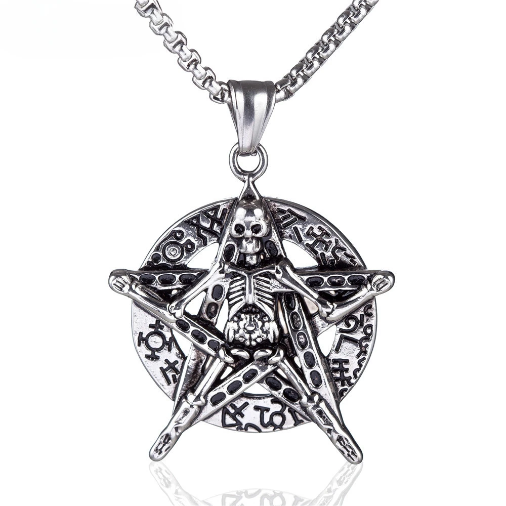 European and American Vintage Personality Pirate Skull Head Stainless Steel Pendant Hip Hop Hell Ghost Men's Necklace