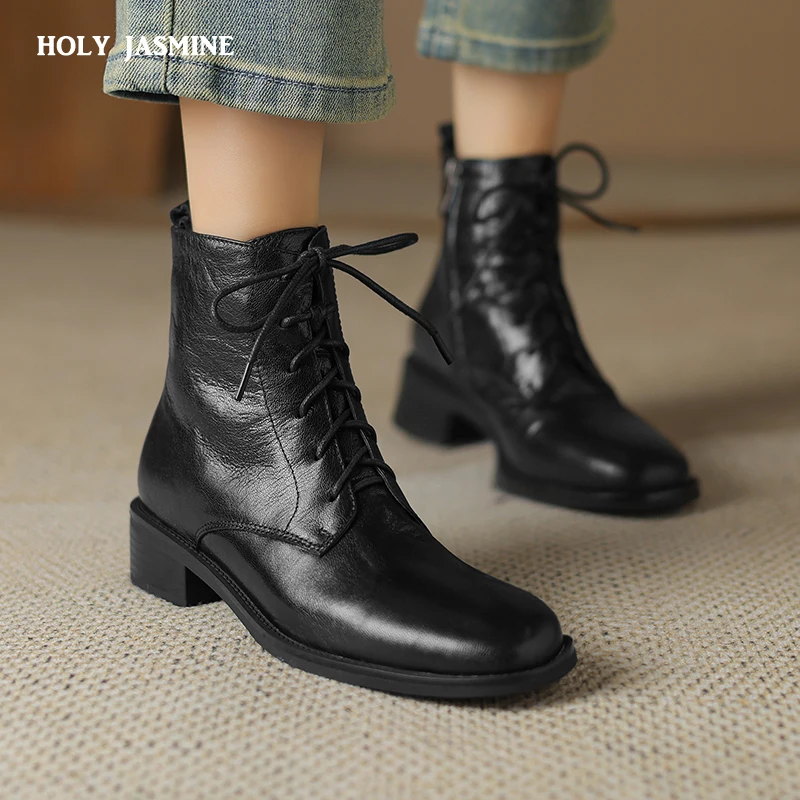 2023 New Autumn Ankle Boots Winter Genuine Leather Women Boots Chelsea Boots Women Shoes Real Leather Shoes Retro Platform Boots