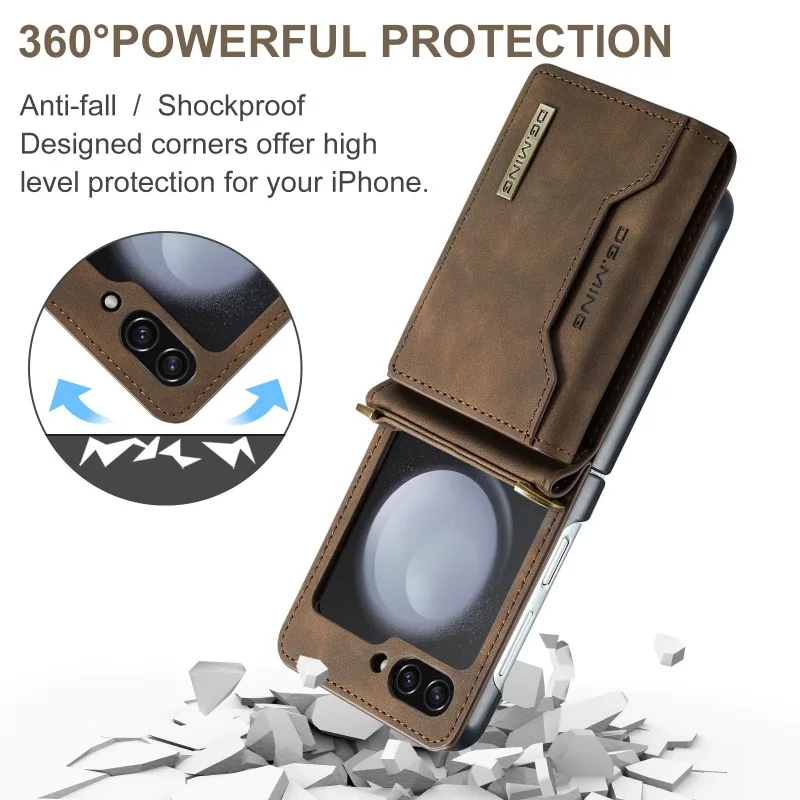 Magnetische lederen portemonnee kaartsleuf schokbestendig telefoonhoesje standaard cover achtertas met schouderband voor Samsung Galaxy Z Flip 5 4 3