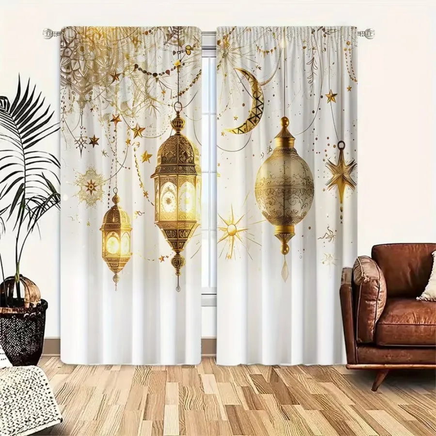 2 PCS Sparkling Chandelier Curtains, Luxury Gorgeous Style Window Drapes for Living Room Bedroom Home Decor Polyester Rod Pocket