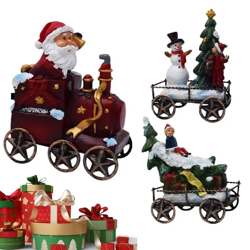 

Christmas Train Ornament Santa Claus Train Set Resin Christmas Ornament Collectible Cute Statue For Table Centerpiece Display