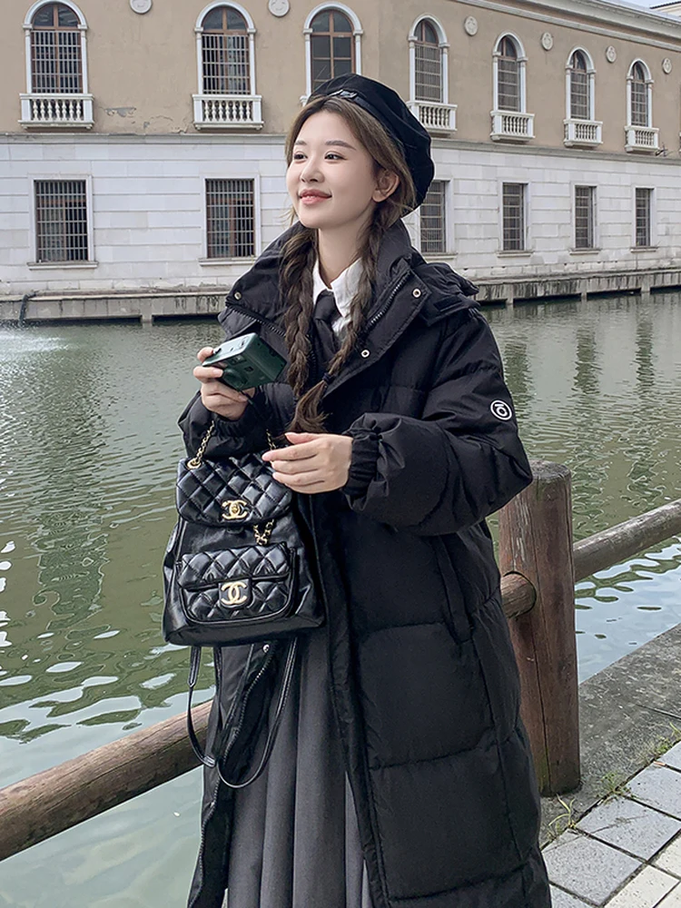 

Женское зимнее удлиненное утепленное повседневное пальто-дафл в корейском стиле, свободного кроя, из хлопка, на молнии