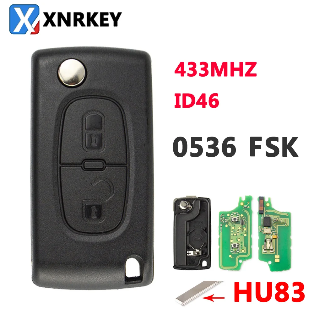 XNRKEY 2 Taste Fernbedienung Flip Smart Auto Schlüssel Für Peugeot Citroen Klinge HU83 0536 FSK 433MHz Chip ID46 / PCF7961 Auto Schlüssel