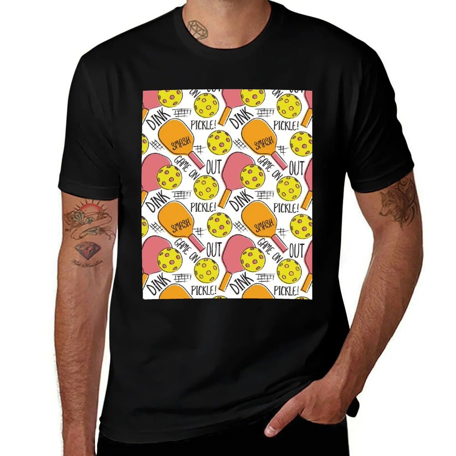 

Illustration man shirt custom Pickleball t Orange Pattern for Graphic shirt shirt casual man print t Yellow t T-Shirt Pink
