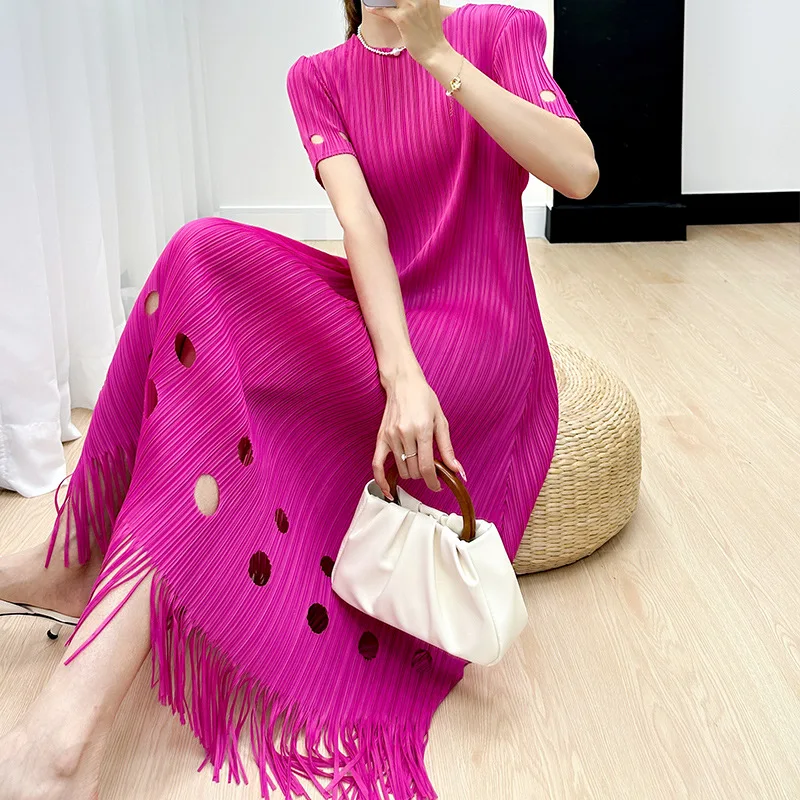 

Miyake Skirt Women's Summer 2023 New High-Grade Niche Comfortable Anti-Aging Casual Tassel Short Sleeve Luxury Evening Dresses