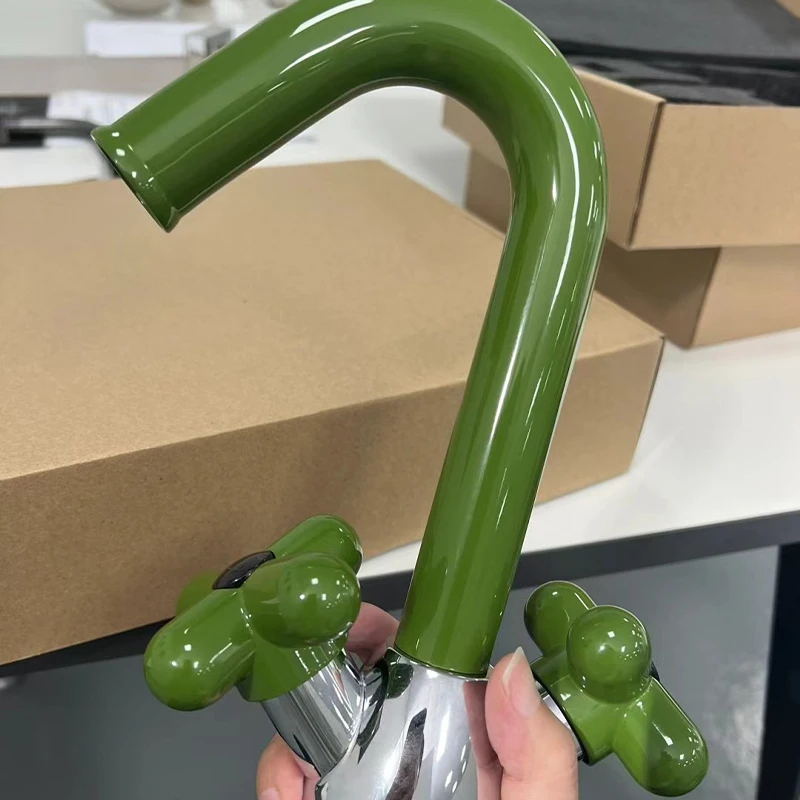 

Candy green wash basin faucet all copper hot and cold cute red washbasin bathroom