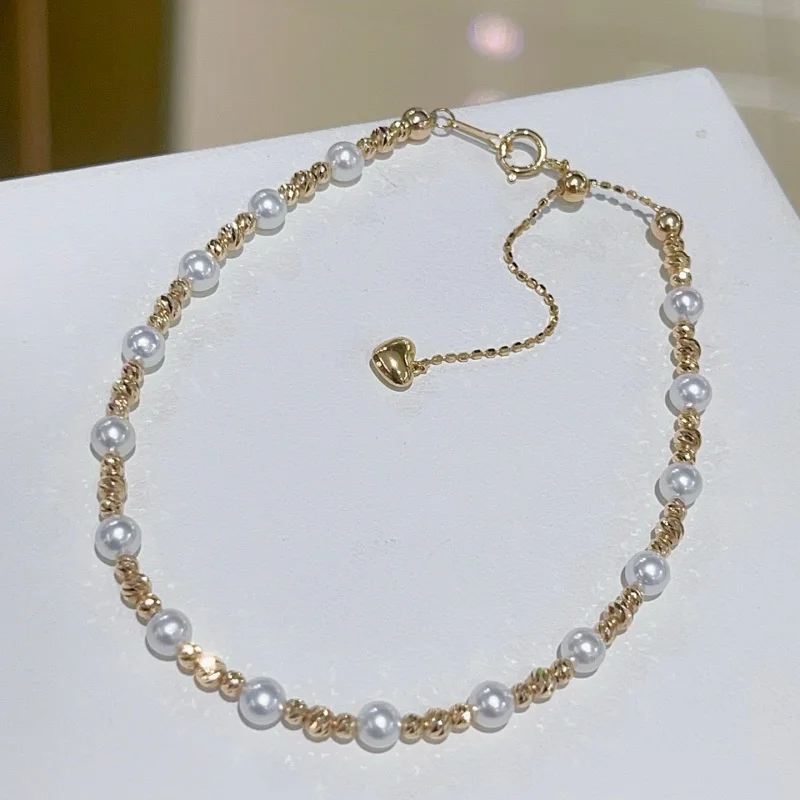 

SGARIT Trendy Design 4-5mm Pure 18k Gold Natural Freshwater Little Golden Pearl Bracelet Jewellery for Anniversary ST06