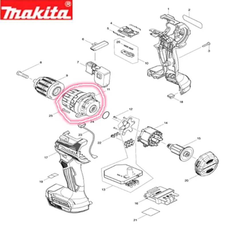 Коробка передач Makita 122B23-1 для DHP487 127824-0 No.11