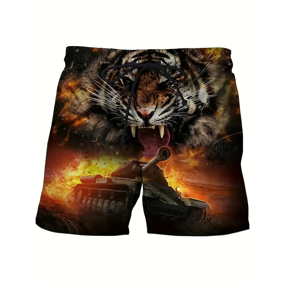 New Men's Beach Pants King of The Mountain Tiger 3D Printed Men's Shorts Summer Casual Breathable Shorts Men Street Men Clothing