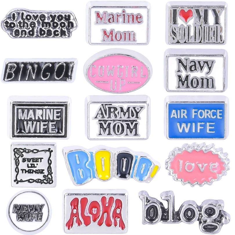 20Pcs/Lot Mix Styles Words Bingo Navy Mom Family Letters I Love You Floating Charms Inside Glass Locket Necklaces Jewelry Bulk