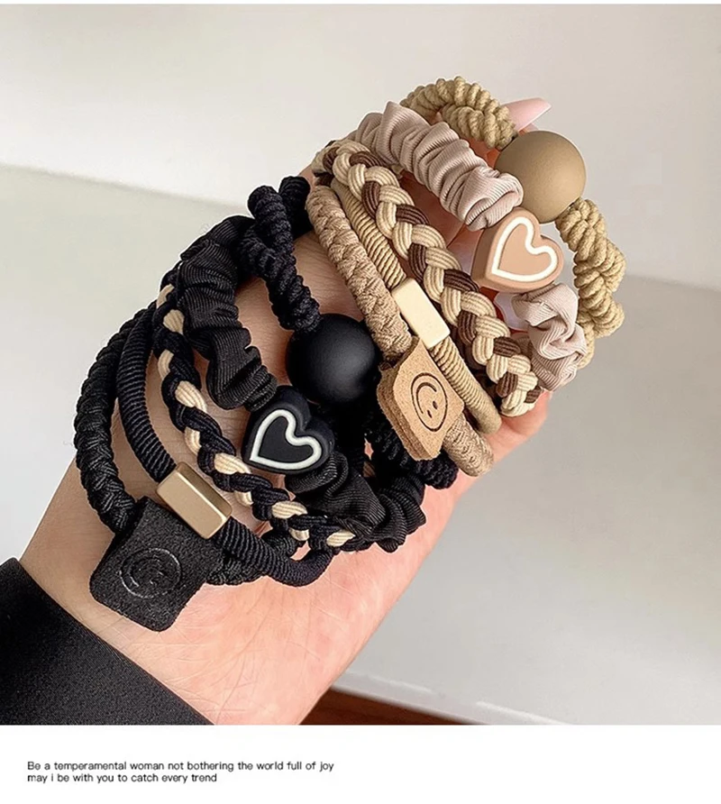 5/10 stücke Einfache Herz Ball Charms Scrunchie Keine Schäden Elastische Geflochtene Haar Krawatten Seile Frauen Mädchen Pferdeschwanz Halter Gummibänder – Detail 5