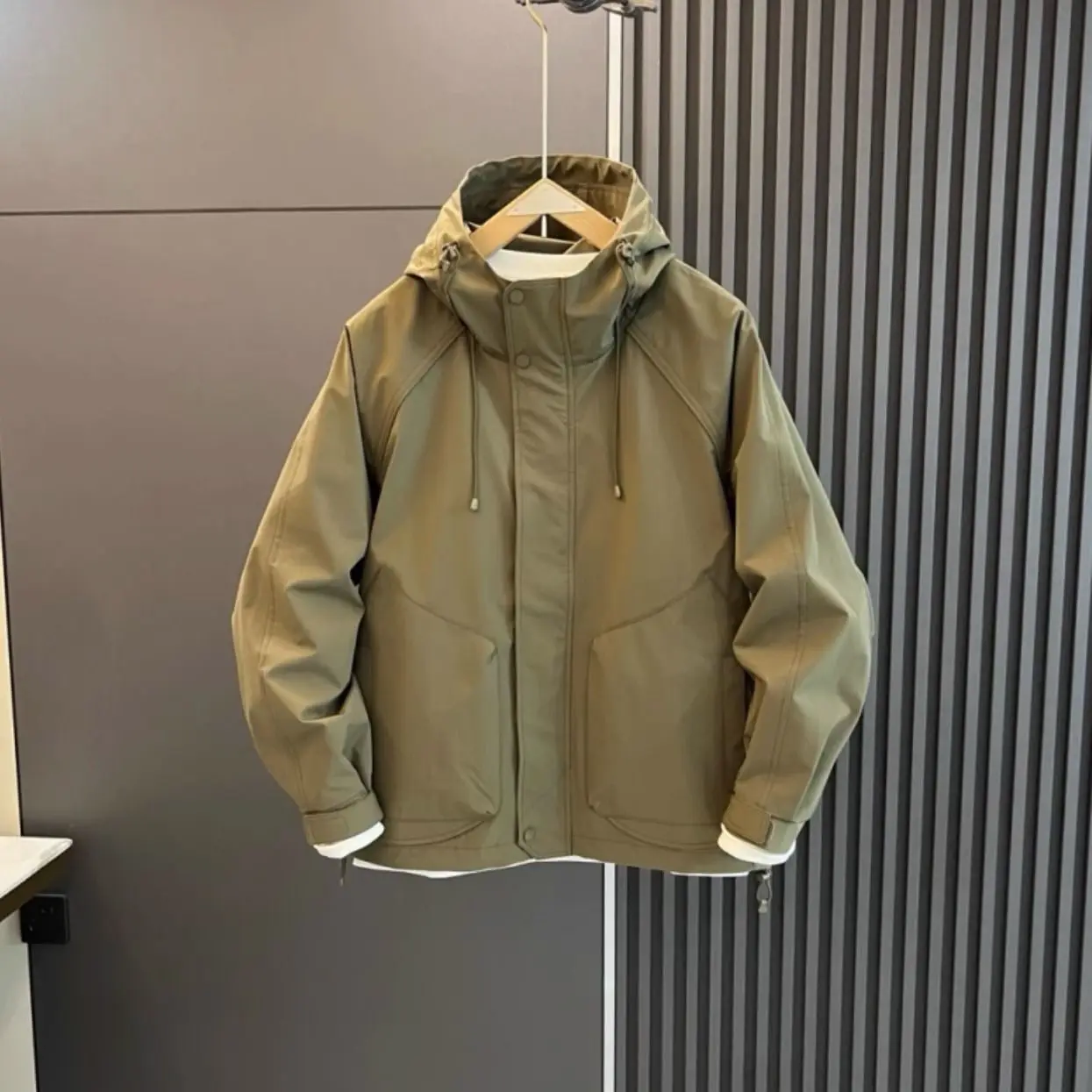 Men's Autumn Winter Hooded Jacket Casual Slim Fit Workwear Outdoor Windbreaker Fashion Simple Versatile Coat