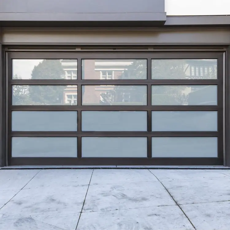 Custom Multi Panel Frosted Glass Aluminum Garage Door Weatherproof Outdoor Garage Doors Fashionable Design Villa Garage Doors