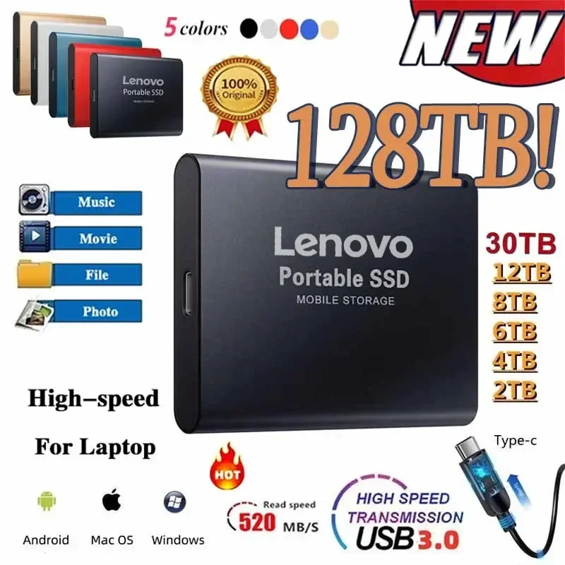 Solid State Disk 1TB External Hard Drive 2TB High Speed Hard Disk 256TB USB3.1 Portable SSD 128TB for Pc/Laptop/Mac/Phone