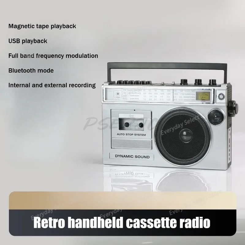 Nostalgic Full‑band Cassette Tape Player Recorder Bluetooth Speaker Support TF‑Card Large Speaker Loud Volume Radio player