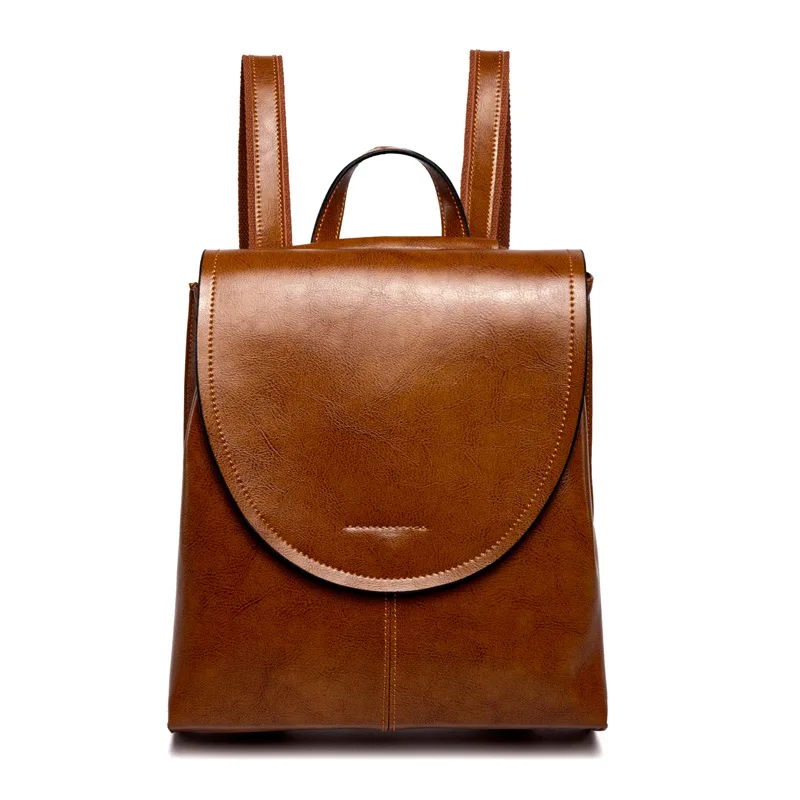 Sac à dos en cuir véritable pour femmes, à bandoulière, à la mode, en cire d\'huile, sac de jour