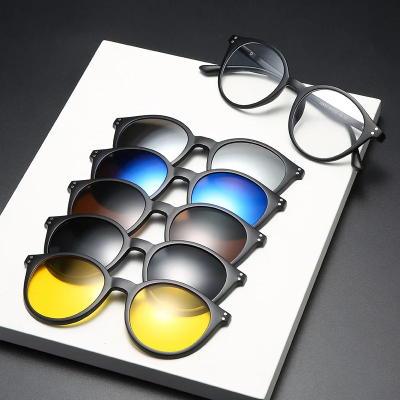 VCKA-gafas de sol para miopía, lentes con Clip magnético, prescripción-0,5 a-10, TR90 marco redondo, bloqueo de rayos azules, astigmatismo miopía