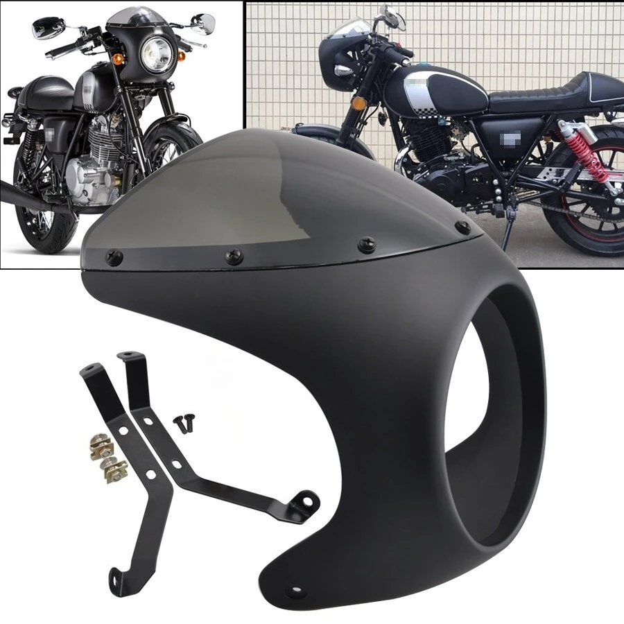 Cubierta de pantalla de parabrisas de carenado de faro redondo Universal Black Cafe Racer de 7"