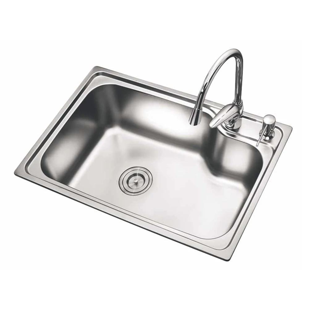 Modern single 304 stainless steel kitchen sink installed under cupboard with drain
