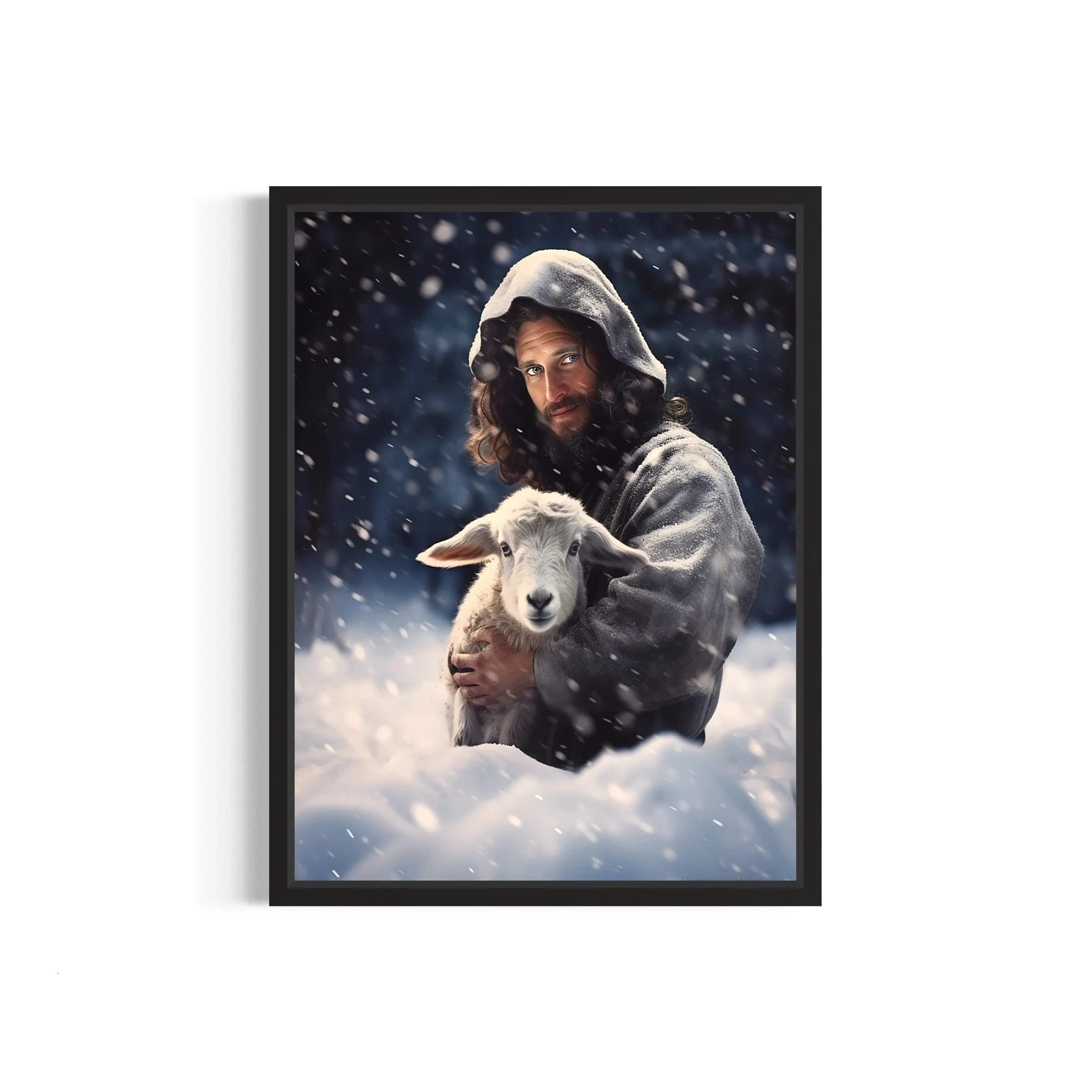 Christian Religion Wall Art Decoration Artwork Jesus and Lamb Cat Poster and Print Charitable Crist Canvas Painting