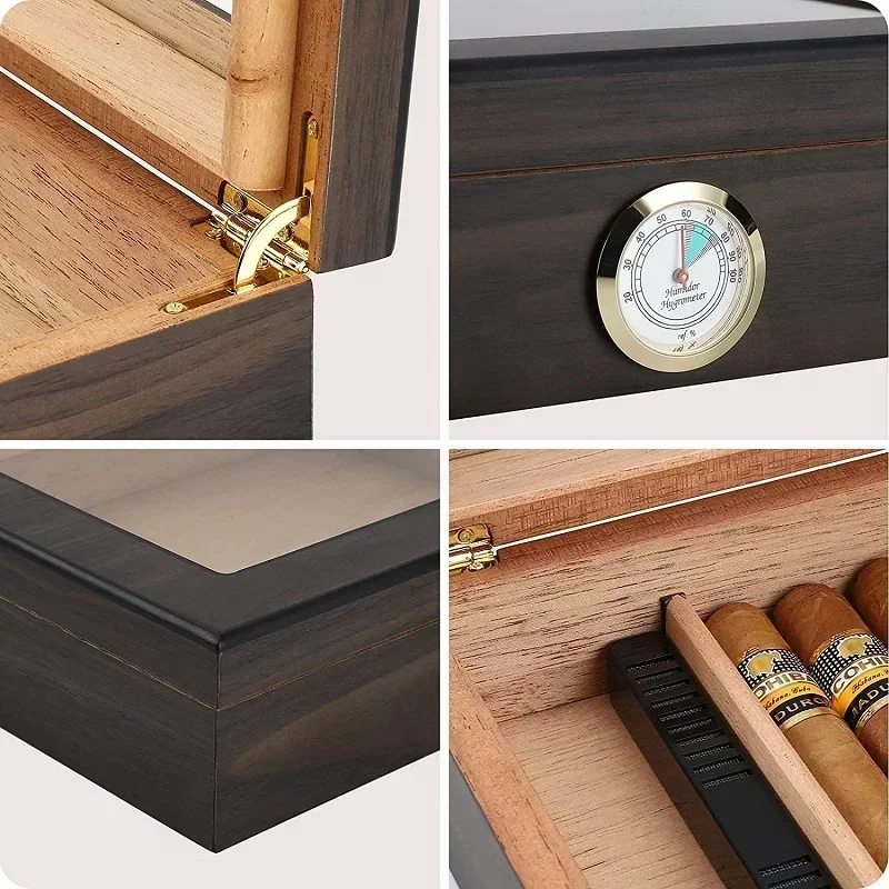 

1PC Cigar Humidor Made Humidor 20-25 For - Solid Spanish Cigars, Top Hygrometer Cedar, With Humidifier Of Accessories