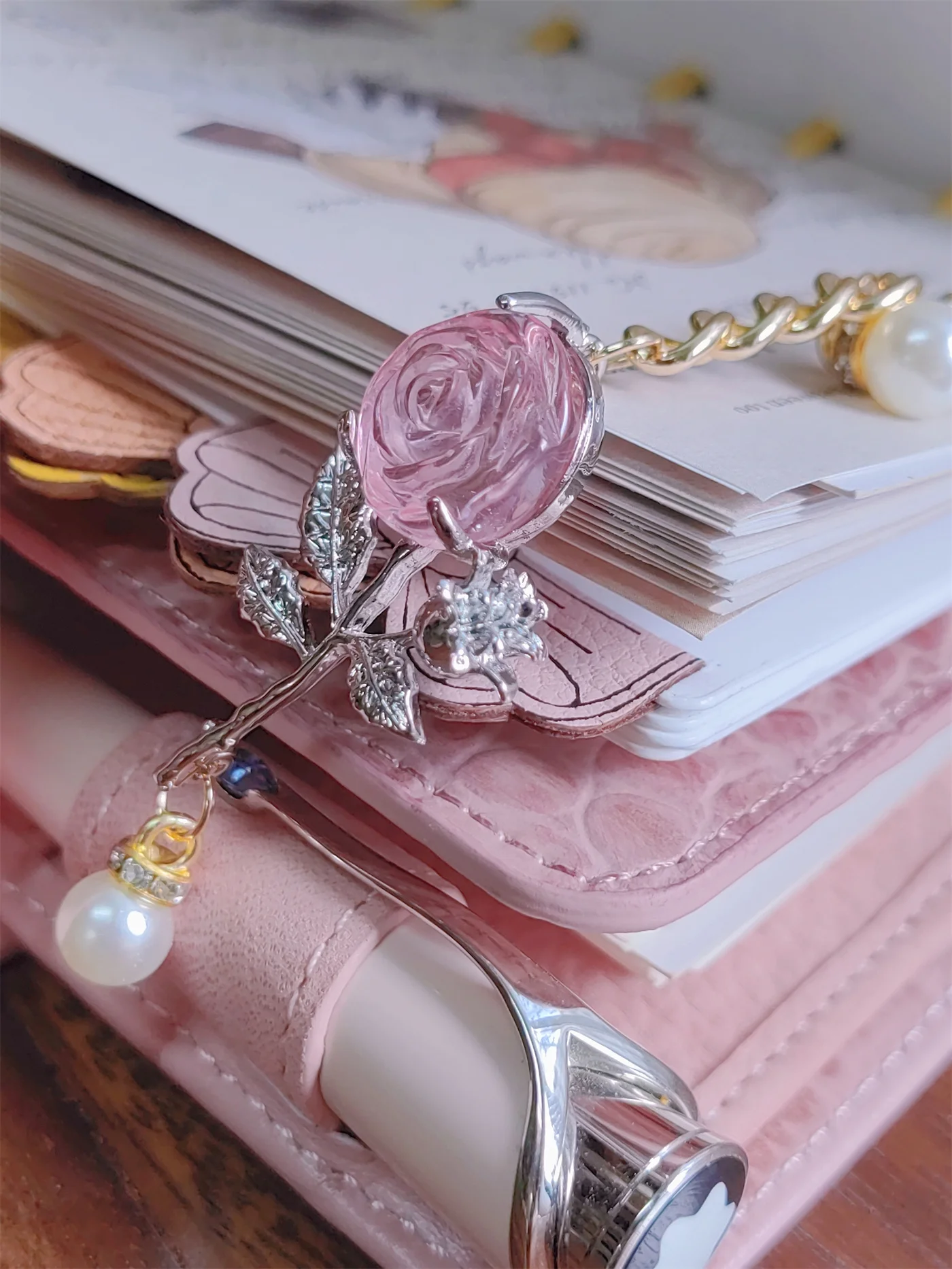 Pink Rose Style Pendant for Journal Notebook Organizer Decoration Cute Planner Accessories