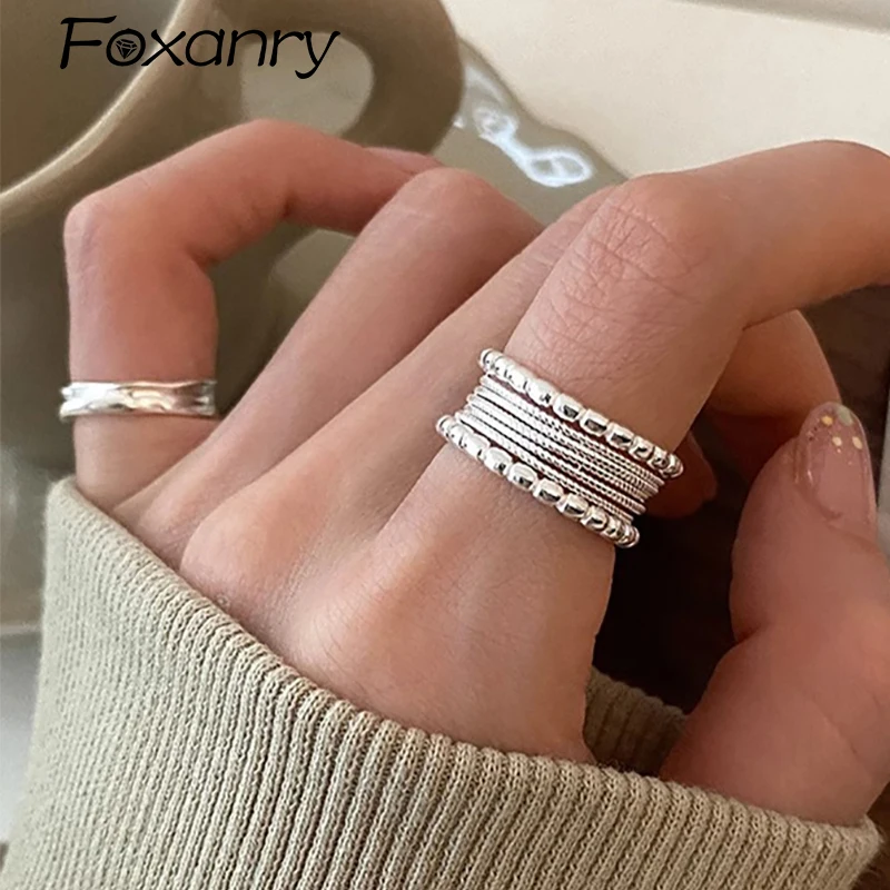 Foxanry Silber Farbe Multilayer Weave Twist Geometrische Ring Für Frauen Paare Klassische Einfache Kreative Handgemachte Party Schmuck Geschenk