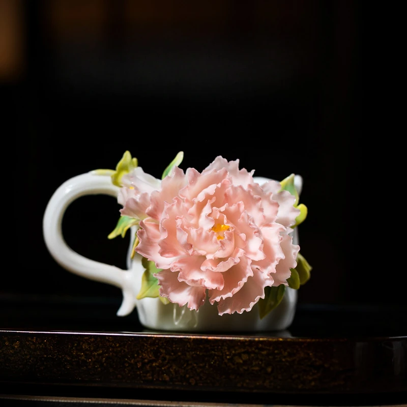 

Ceramic peony flower cup, coffee cup, water tea cup, Christmas gift for girl girlfriends, high value