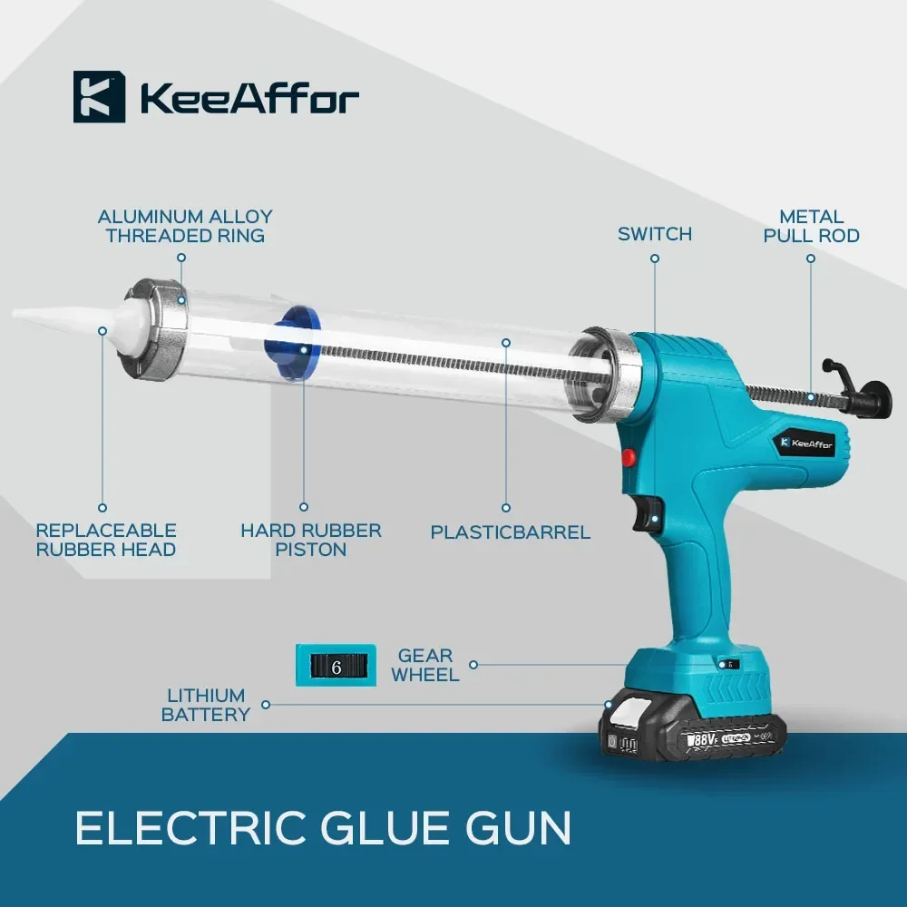 KEEAFFOR 10000N Pistola de calafetagem elétrica sem fio Pistola de cola elétrica Ferramenta elétrica Ferramenta selante de cola adesiva para Makita 18v Bateria