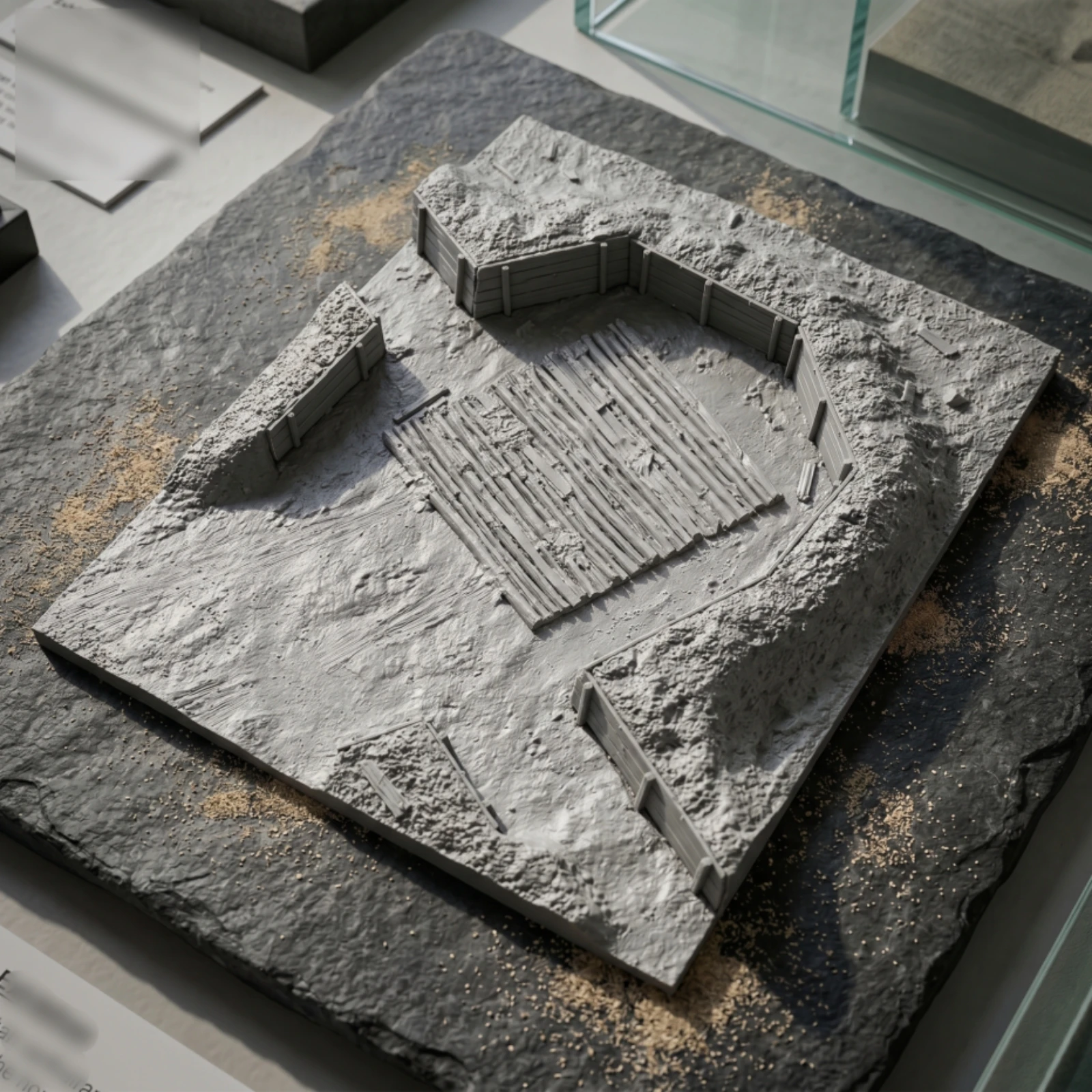 

WWII Foxhole Base Artillery Position Diorama Raised Ground Embankments Textured Terrain Platform Gray Finish