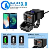 Motorcycle USB PD+QC3.0 Fast Charger 60W Handlebar Dual USB Socket With Switch Voltmeter Waterproof 12V Power Adapter