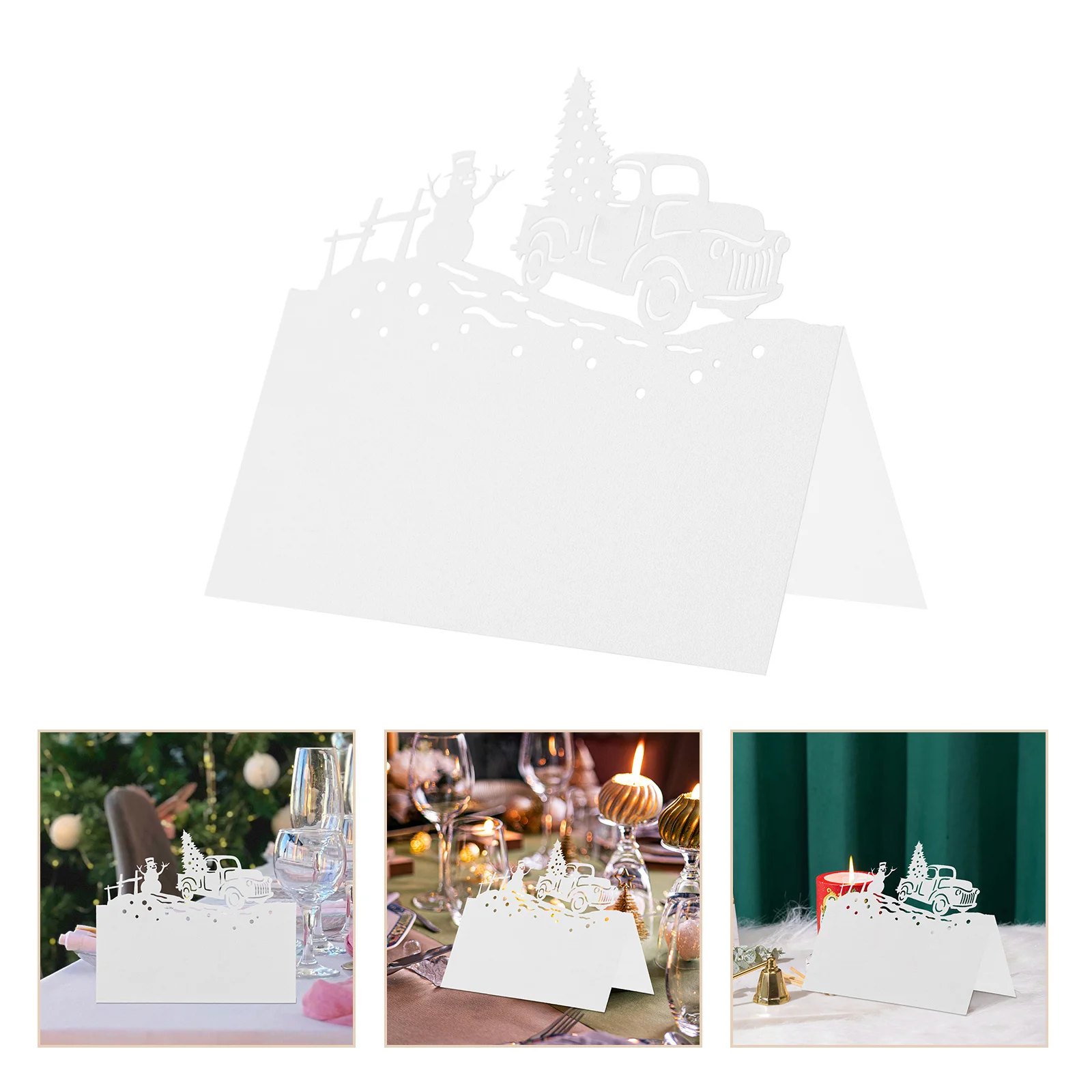 

50pcs Christmas Table Place Cards Snowman Car Cutout Design Holiday Party Seating Name Tags Tent Cards Table Decor
