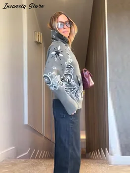 Fashion Knit Printed Sweater Women's Stand Collar Long Sleeve Zippers Vintage Style Cardigan 2026 Autumn New Lady Casual Top 2 Fashion Knit Printed Sweater Women's Stand Collar Long Sleeve Zippers Vintage Style Cardigan 2026 Autumn New Lady Casual Top 2