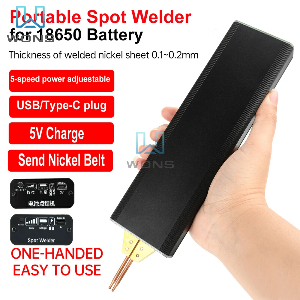 

Portable Spot Welder 5 Gears Adjustable USB/Type-C Digital Display Min Spot Welding Machine Automatic Trigger for 18650 Battery