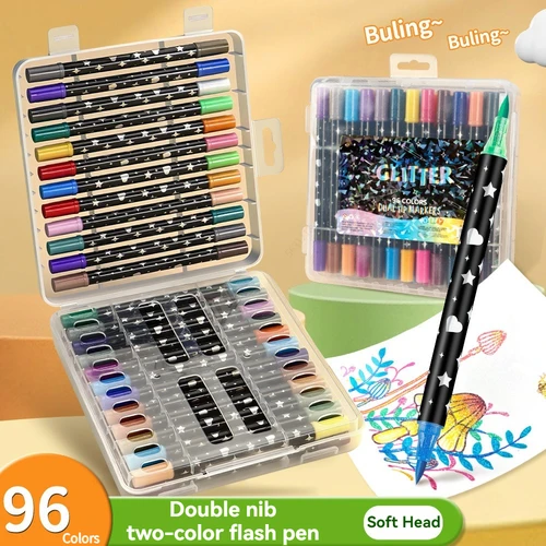 Marcadores de brillo de doble punta de 24-96 colores, lápices de acuarela de punta fina con brillo metálico para manualidades DIY para adultos, tarjetas de cumpleaños, tazas