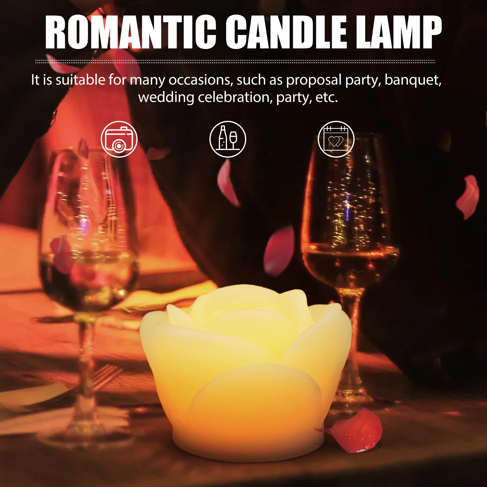 

2Pcs Flameless LED Lamp with Rose Modeling Compact Size Decorative Light for Safe Romantic Scene Decoration