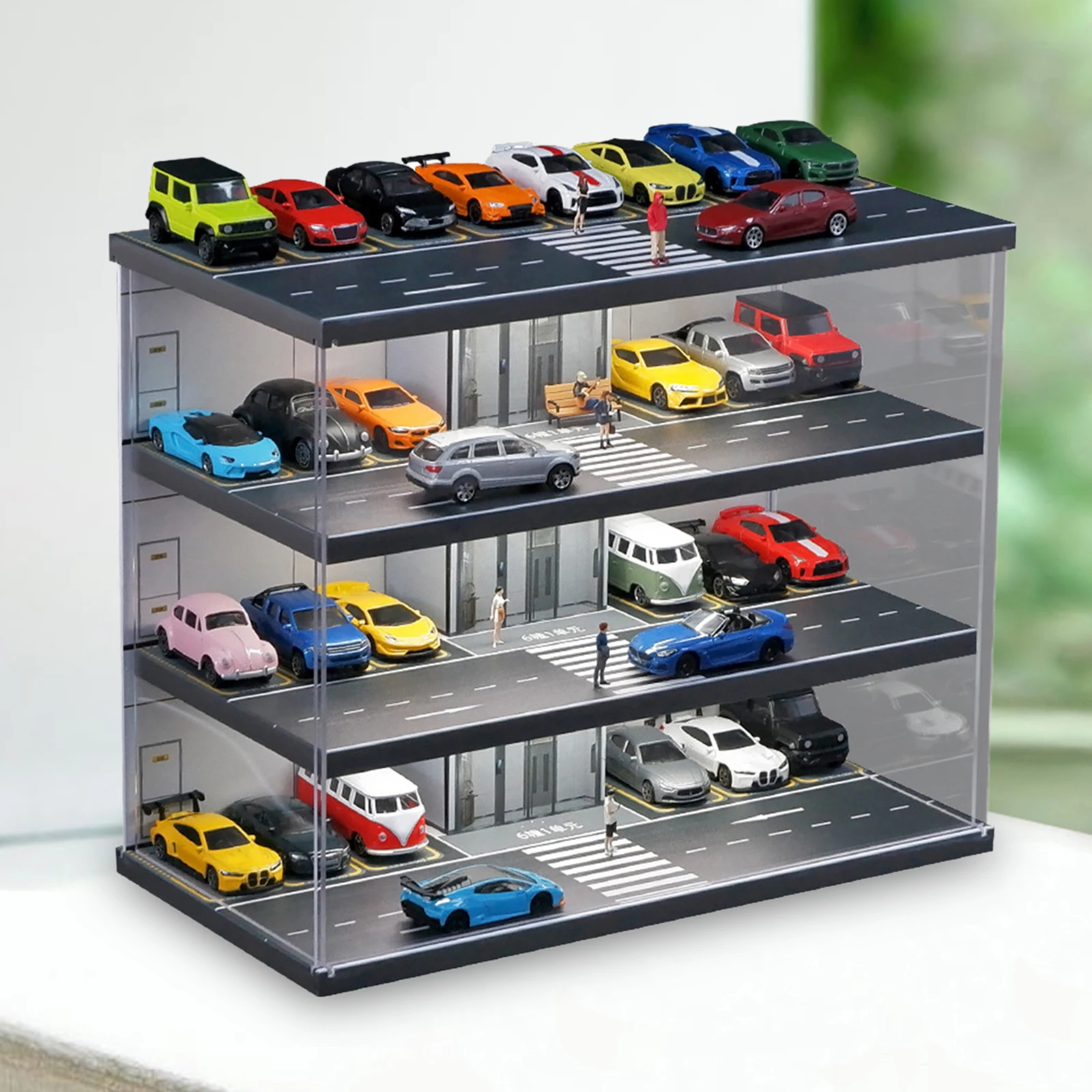 1:64 Scale Diorama Parking Lot Vehicle Scene Garage Showcase Simulation Garage for Diecast Car Mini Dolls Action Figures Stand