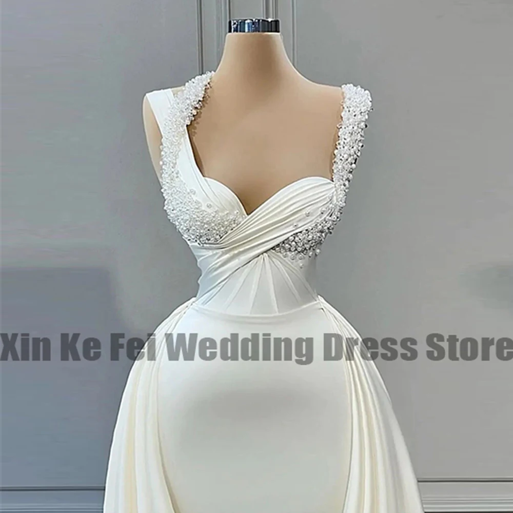 Simple Elegant Wedding Dresses For Woman New 2023 Square Neck Satin Bridal Gown Sweep Train For Women Custom Made To Measure