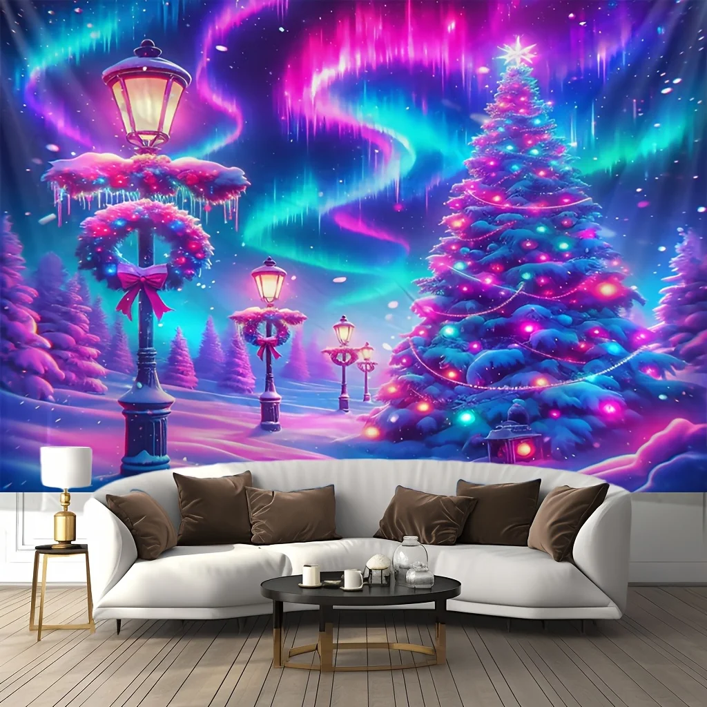 Aurora Christmas Tapestry Snowy Christmas Tree Holiday Living Room Theme Winter Room Decor Living Room Accents