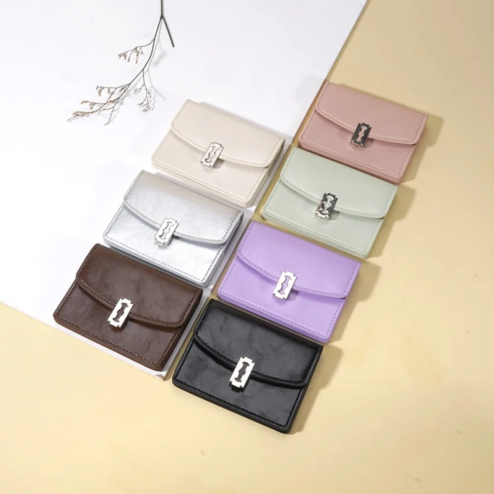 Fashion PU Leather Women Wallet Metal Buckle Solid Color Coin Purse Multi-layer Card Holder Ladies Girls