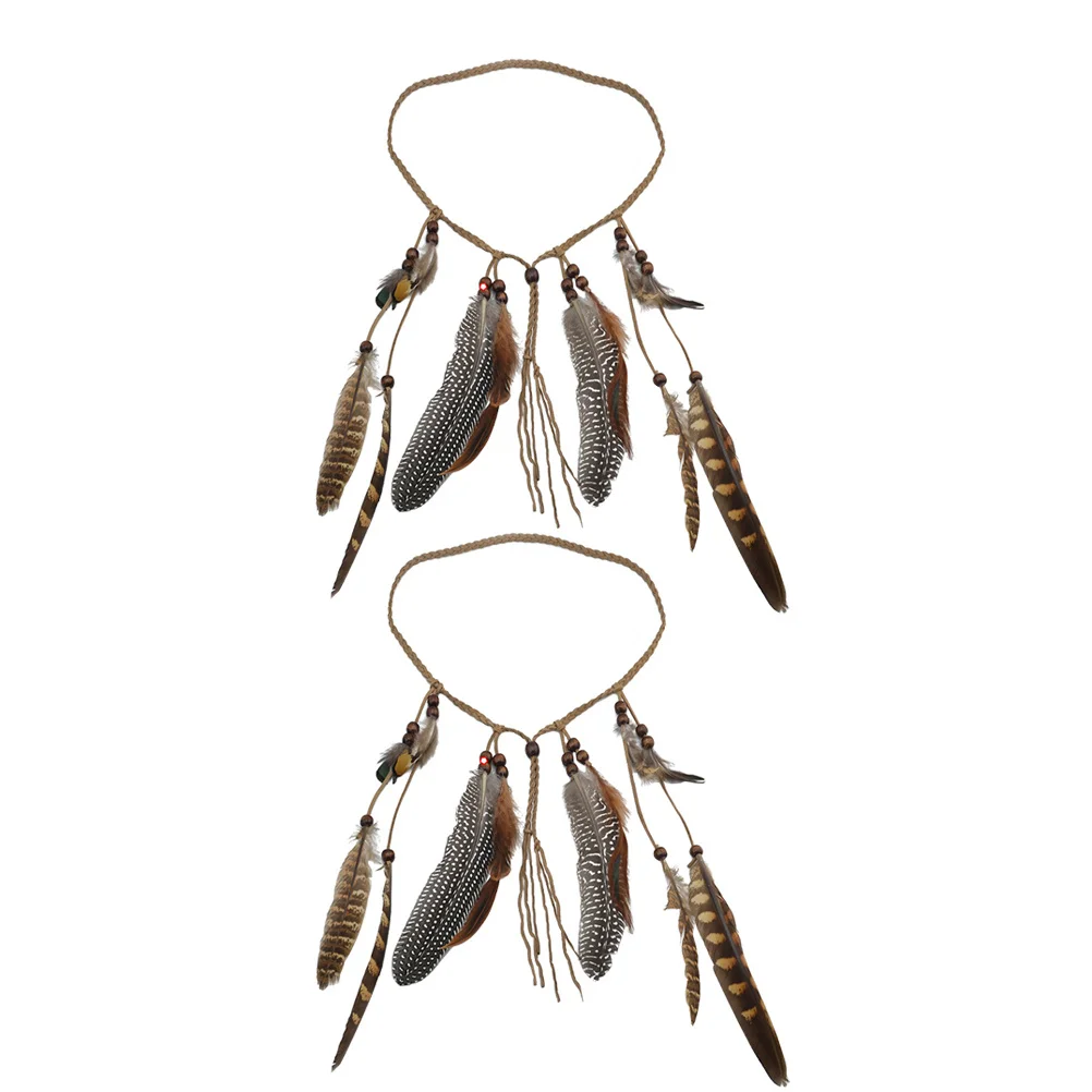 

2Pcs Boho Plume Hairbands for Women Handmade Tassel Accessories Festival Party Costume Ethnic Headband Women Head Decor