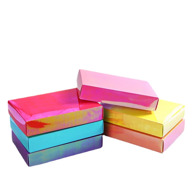 

10pcs Laser World Cover Carton Wholesale Rainbow Packaging Box Paper Folding Storage Box Birthday Gift Box