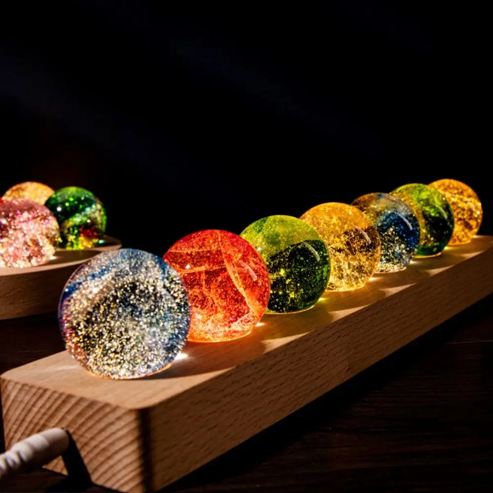 LED Wood Stand 7 Colorful Glass Ball Shiny Detachable Luminous Crystal Ornaments USB Plug in Multi-purpose