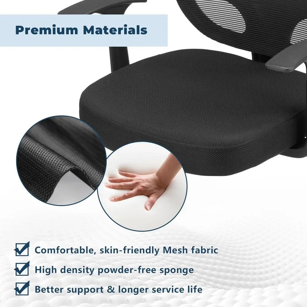 Mid-Back Small Office Chair - Adjustable Ergonomic Desk Chair, 360° Swivel Home Computer Chair with Armrests & Lumbar Support