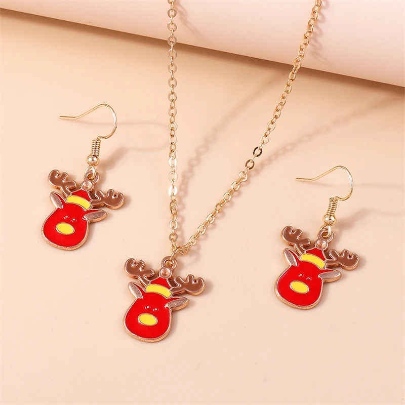 Mode Frohe Weihnachten Baum Schneemann Hirsch Baum Halskette Ohrringe Schmuck-Set für Frauen Mädchen Neujahr Festival Schmuck Geschenke – Detail 6