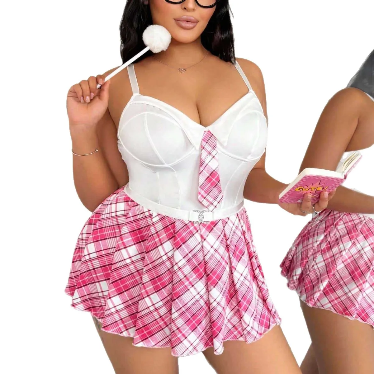 

New Sweet Style Lingerie Plaid Mini Skirt Plus Size Sexy Uniform Role-playing Girl's Erotic Dress For Woman Charming RWUT