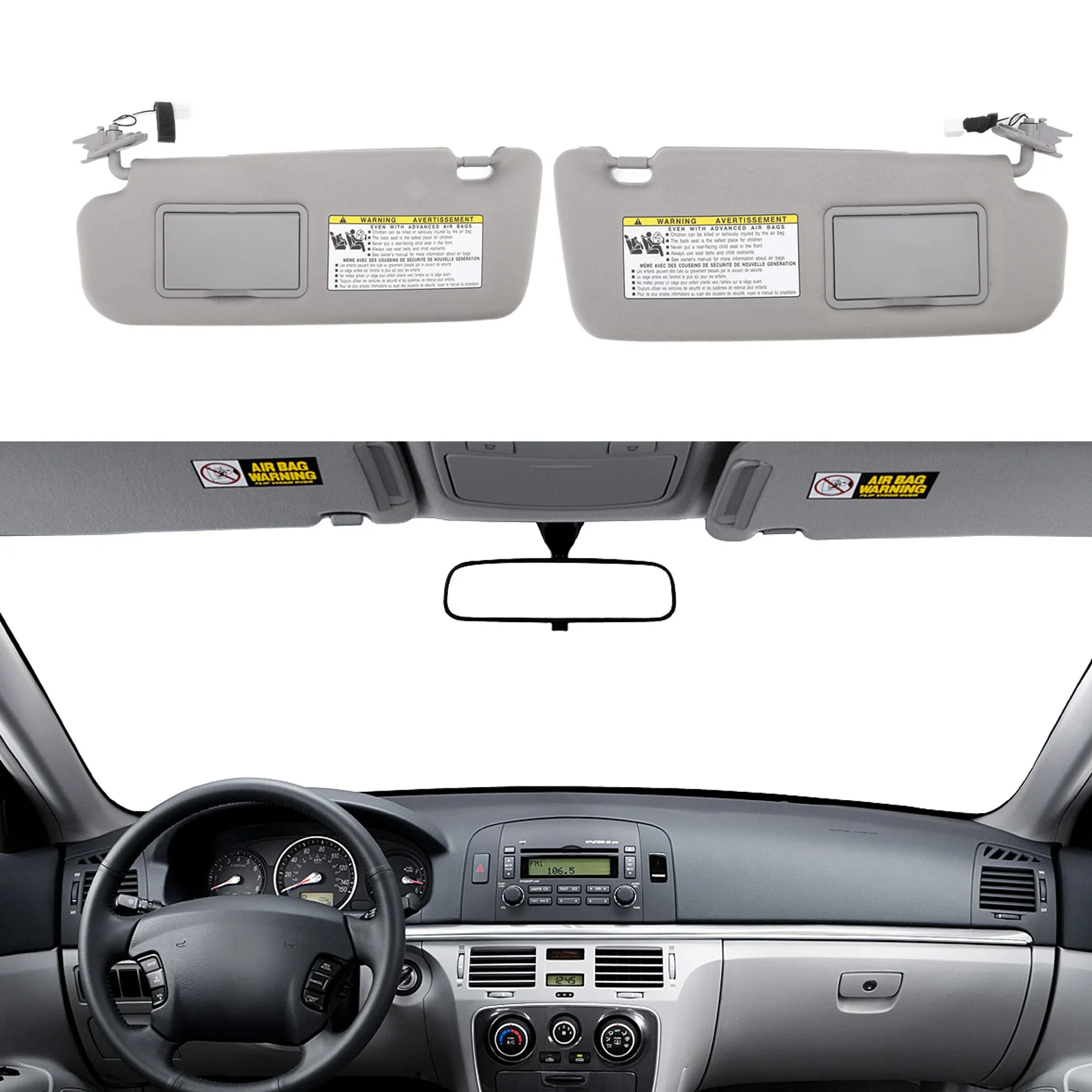 Sunvisor Assy Grey UV Blocking 852013K010QD Replacement for Hyundai Sonata 2006‑2008 Sun Visor with Mirror Car Side Sun Visor