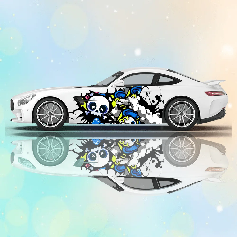 

Черепа красочные дымные автомобильные виниловые наклейки самоклеящаяся наклейка из ПВХ подходит для грузовиков внедорожник украшения автоаксессуары подарок